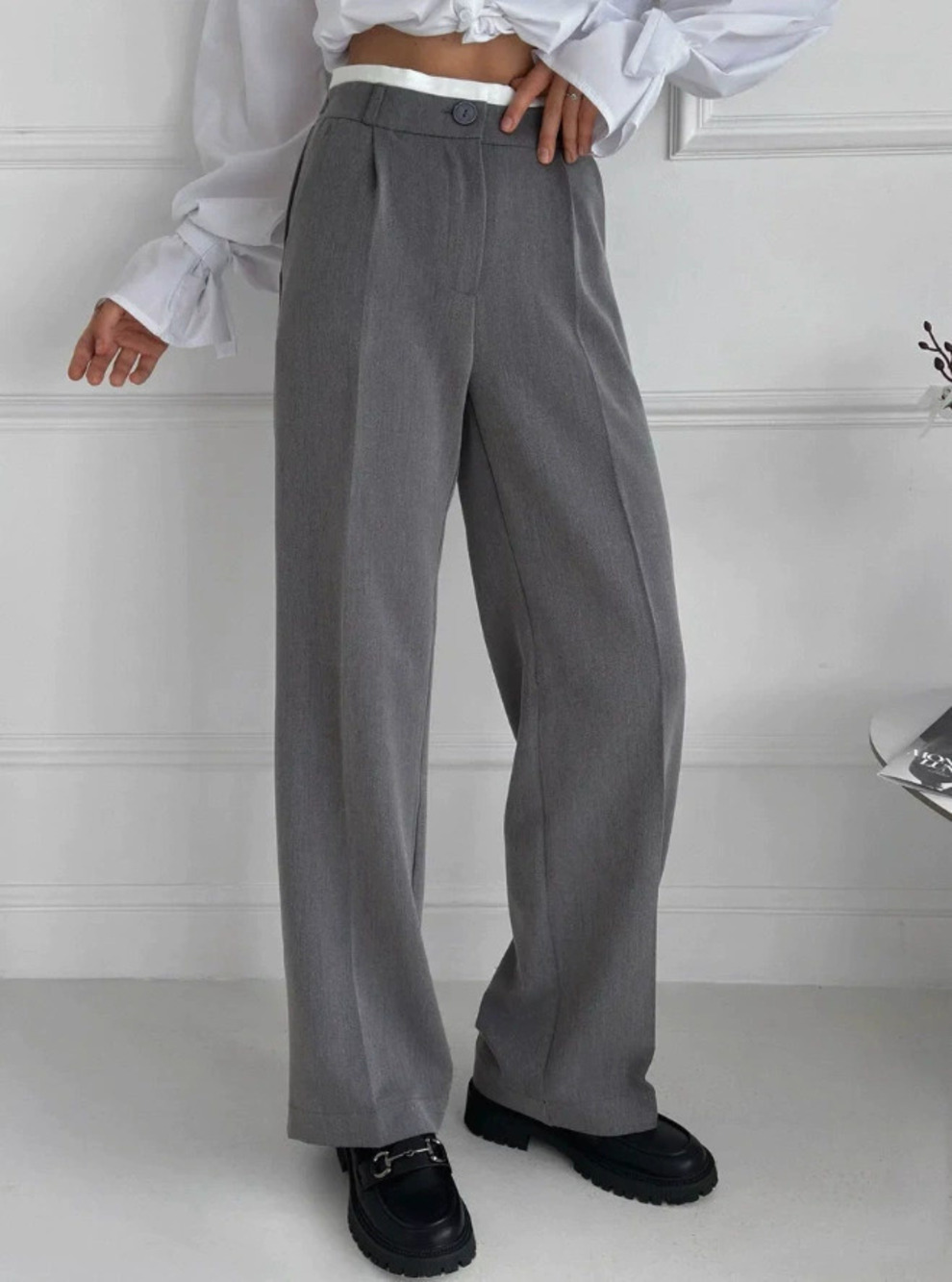 Zara Gray Straight Leg Casual Office Pants Fall Winter